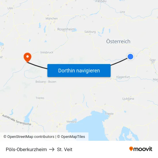 Pöls-Oberkurzheim to St. Veit map