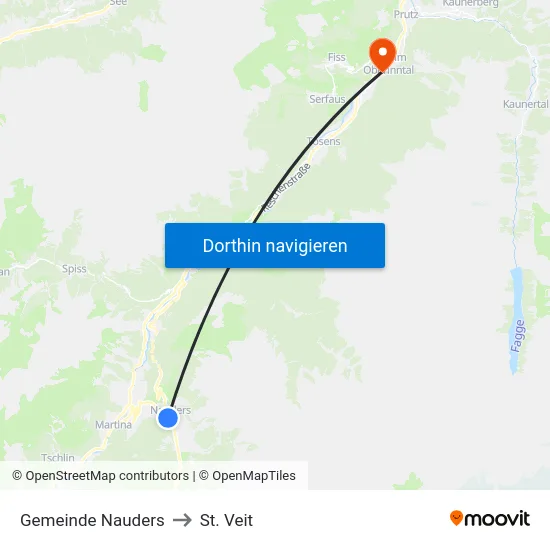 Gemeinde Nauders to St. Veit map