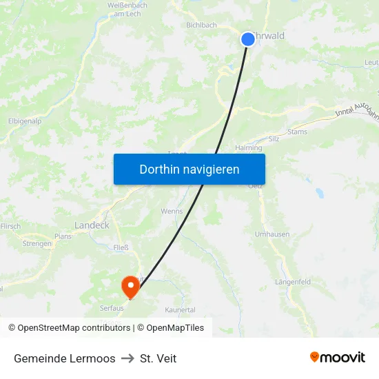 Gemeinde Lermoos to St. Veit map