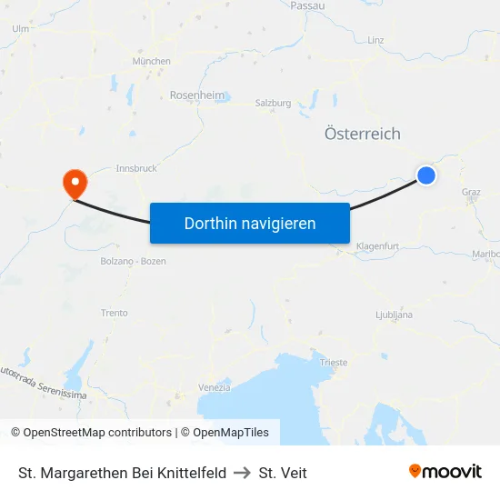 St. Margarethen Bei Knittelfeld to St. Veit map