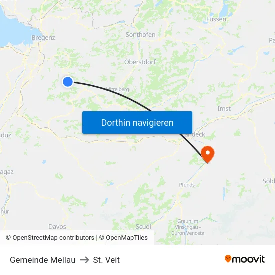Gemeinde Mellau to St. Veit map