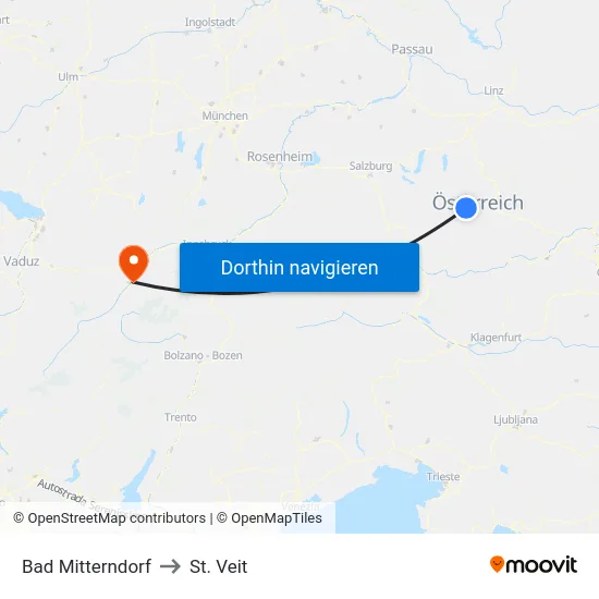 Bad Mitterndorf to St. Veit map
