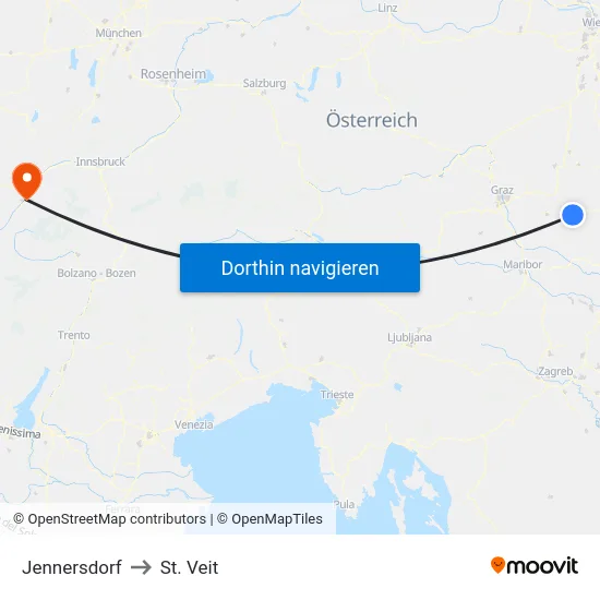 Jennersdorf to St. Veit map