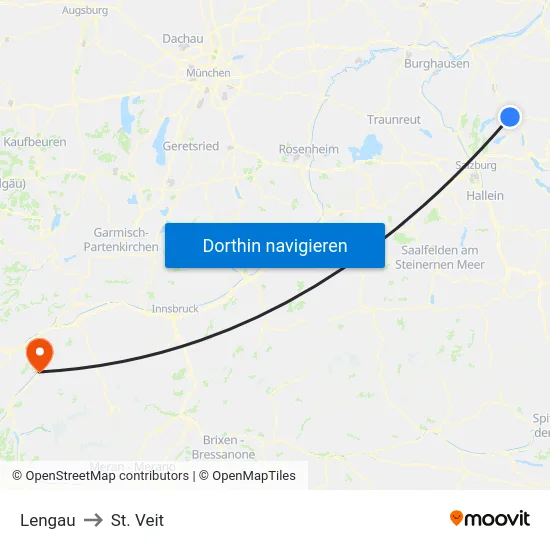Lengau to St. Veit map