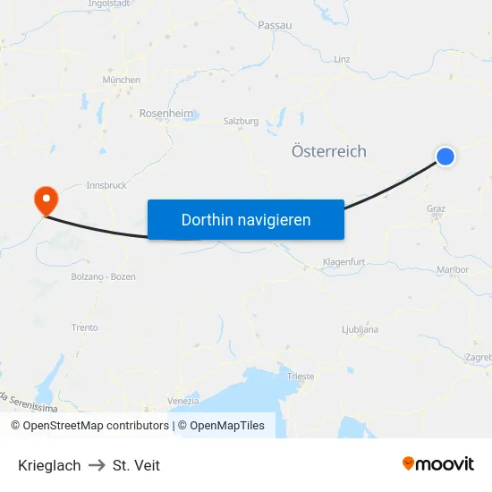 Krieglach to St. Veit map