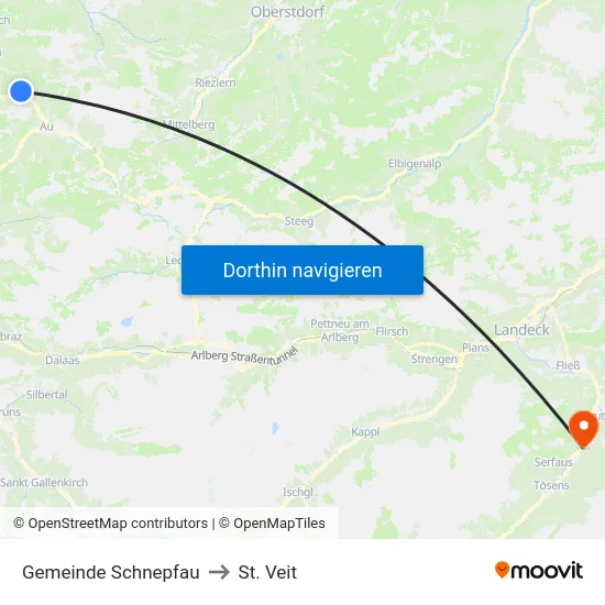 Gemeinde Schnepfau to St. Veit map