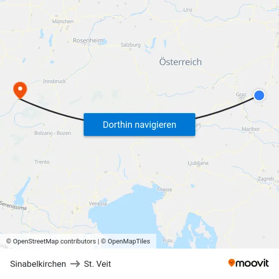 Sinabelkirchen to St. Veit map