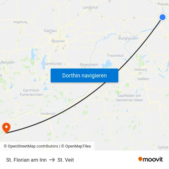 St. Florian am Inn to St. Veit map