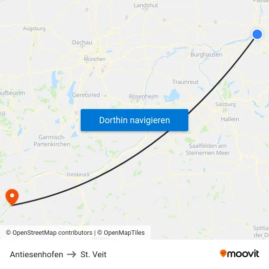Antiesenhofen to St. Veit map