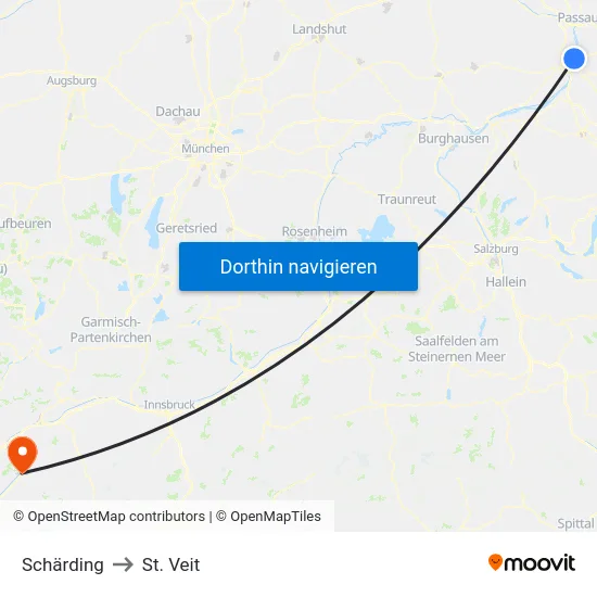Schärding to St. Veit map