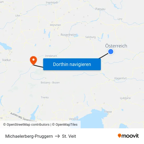 Michaelerberg-Pruggern to St. Veit map