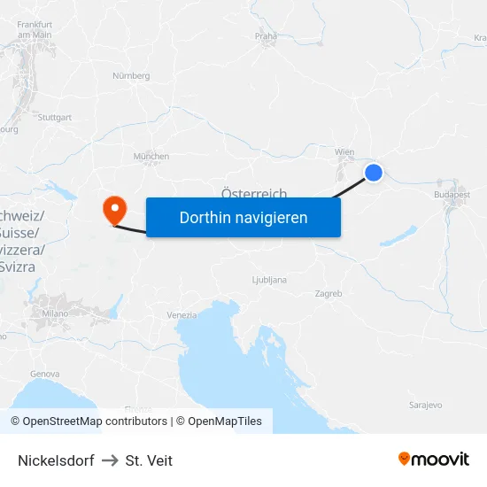 Nickelsdorf to St. Veit map