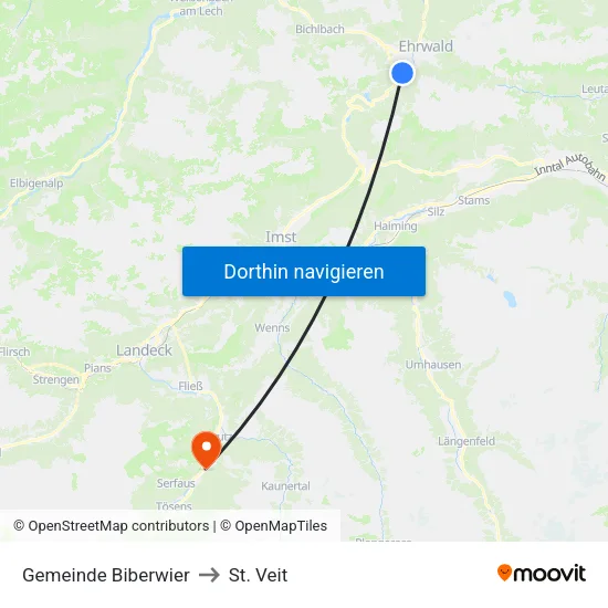 Gemeinde Biberwier to St. Veit map