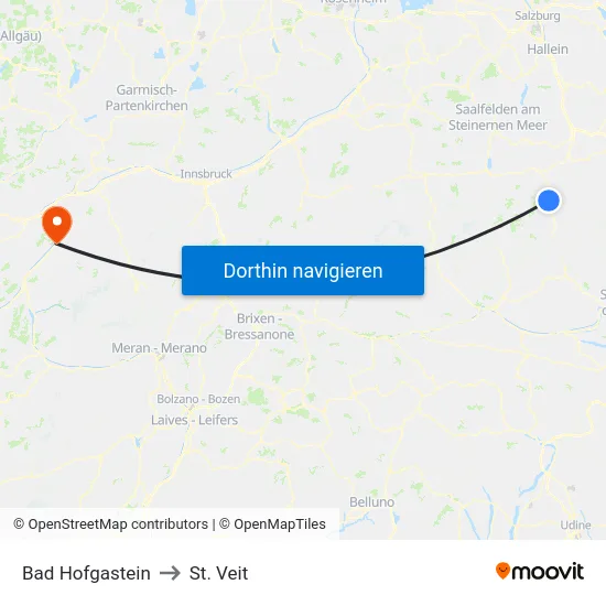 Bad Hofgastein to St. Veit map