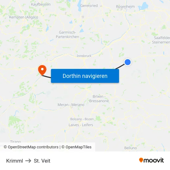 Krimml to St. Veit map