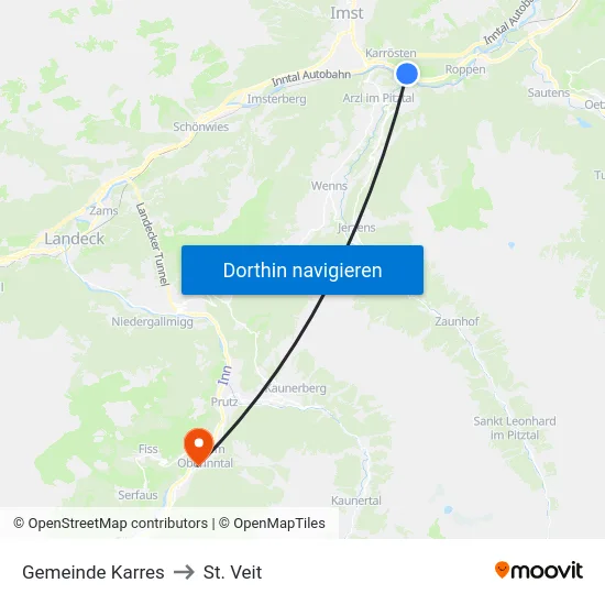 Gemeinde Karres to St. Veit map