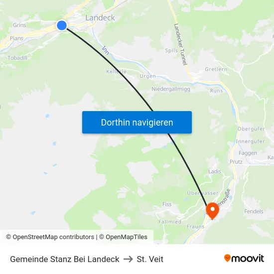 Gemeinde Stanz Bei Landeck to St. Veit map