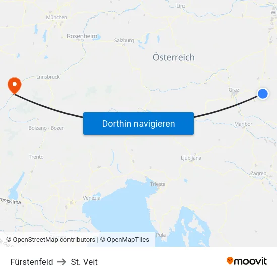 Fürstenfeld to St. Veit map