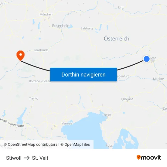 Stiwoll to St. Veit map