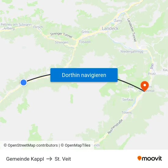 Gemeinde Kappl to St. Veit map
