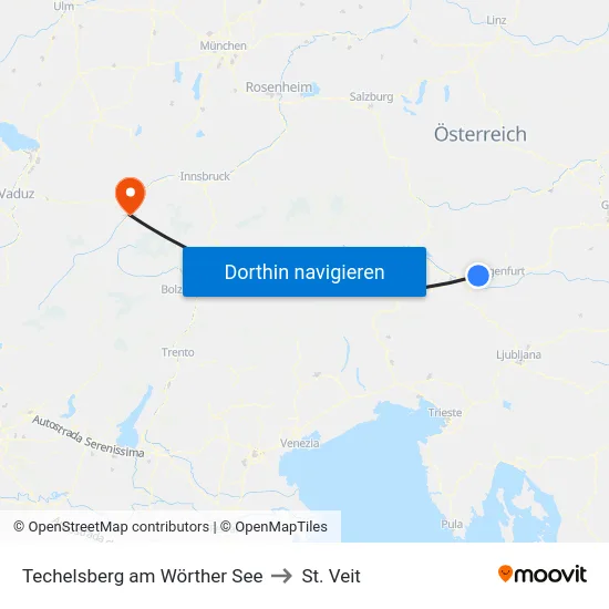Techelsberg am Wörther See to St. Veit map