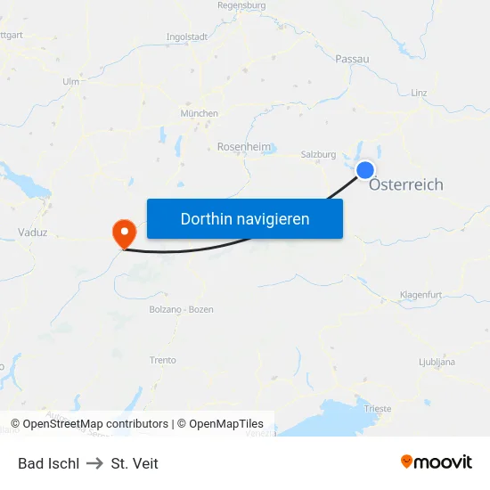 Bad Ischl to St. Veit map