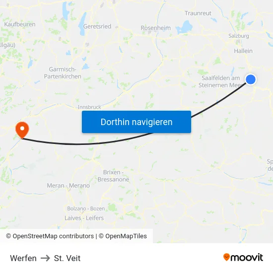 Werfen to St. Veit map