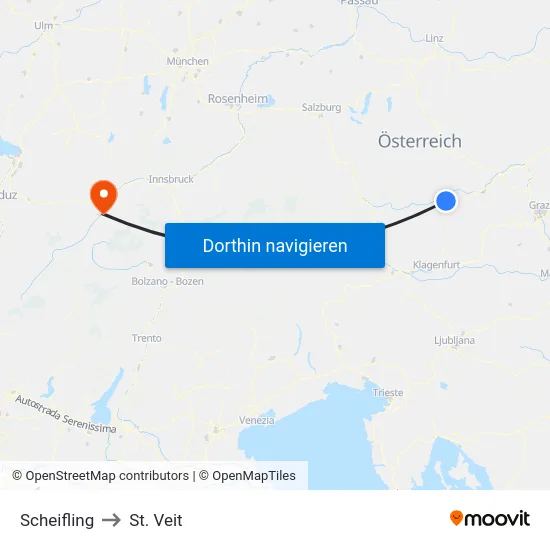 Scheifling to St. Veit map
