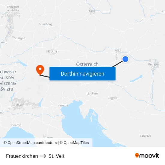 Frauenkirchen to St. Veit map