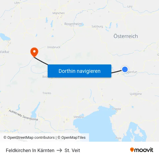 Feldkirchen In Kärnten to St. Veit map