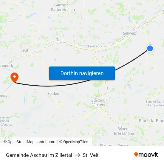 Gemeinde Aschau Im Zillertal to St. Veit map