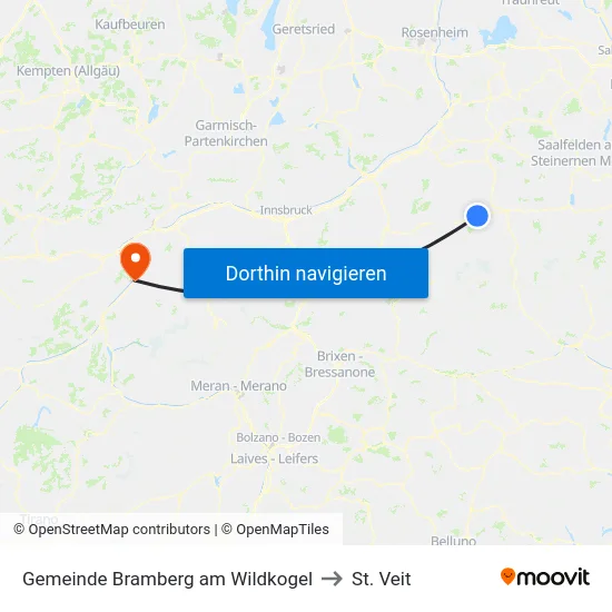 Gemeinde Bramberg am Wildkogel to St. Veit map
