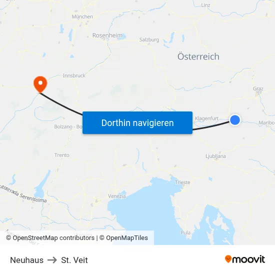 Neuhaus to St. Veit map