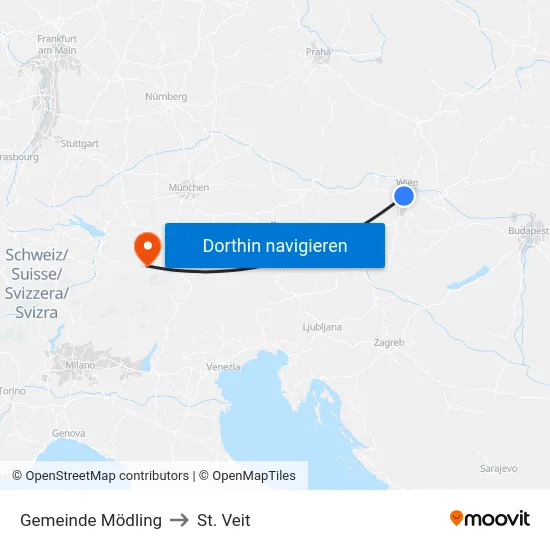 Gemeinde Mödling to St. Veit map