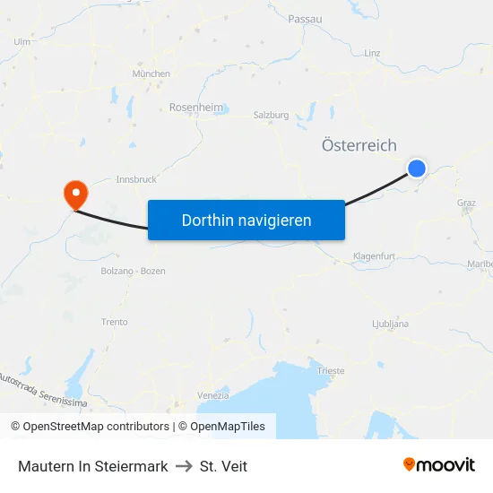 Mautern In Steiermark to St. Veit map