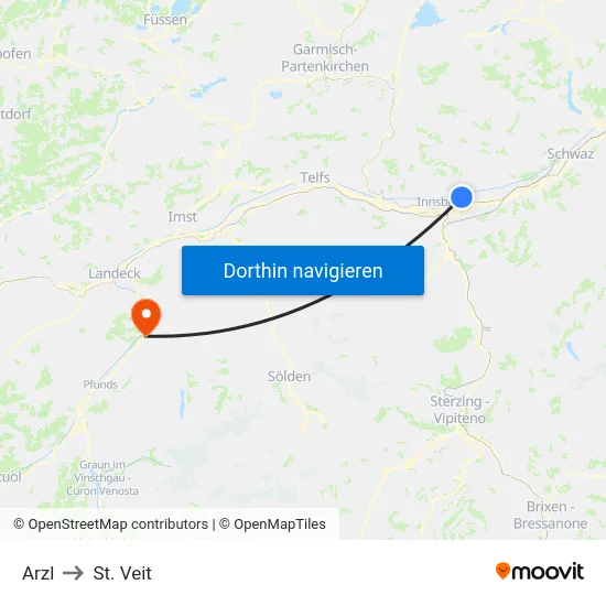 Arzl to St. Veit map