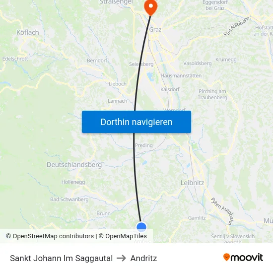 Sankt Johann Im Saggautal to Andritz map