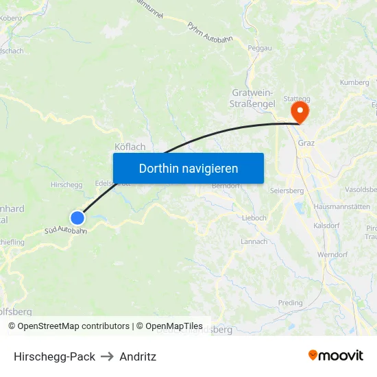 Hirschegg-Pack to Andritz map