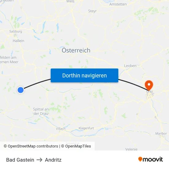 Bad Gastein to Andritz map