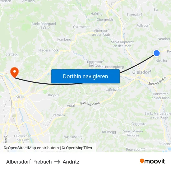 Albersdorf-Prebuch to Andritz map