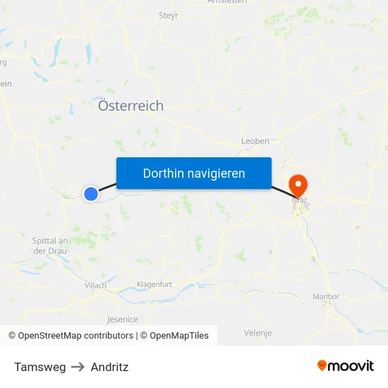 Tamsweg to Andritz map