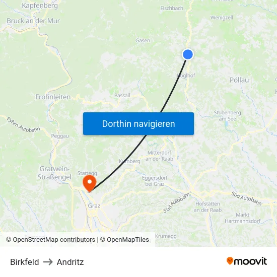Birkfeld to Andritz map