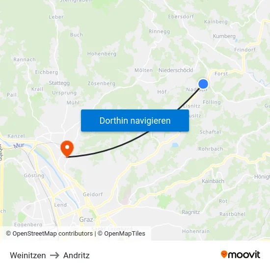 Weinitzen to Andritz map
