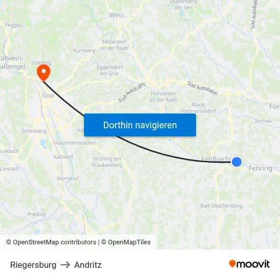 Riegersburg to Andritz map