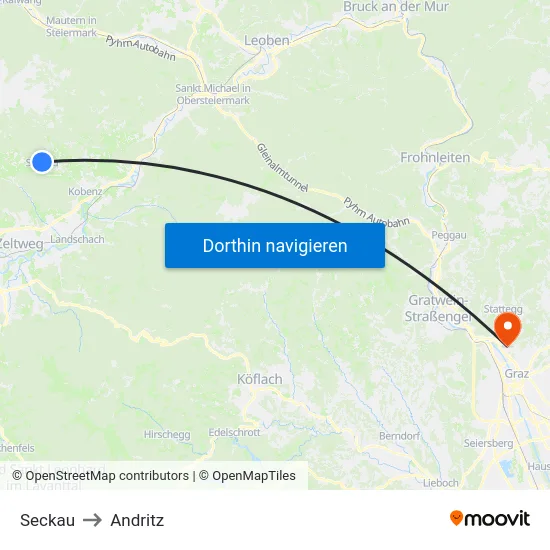 Seckau to Andritz map
