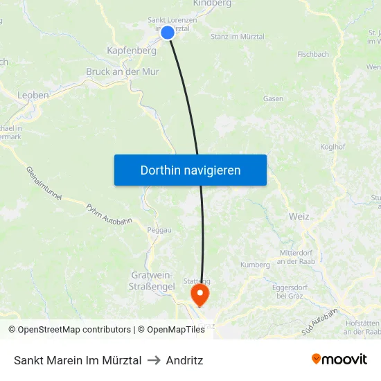 Sankt Marein Im Mürztal to Andritz map