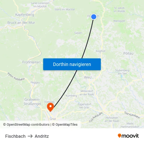 Fischbach to Andritz map