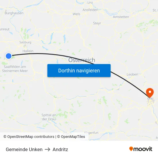 Gemeinde Unken to Andritz map
