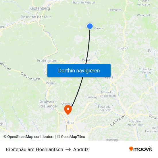 Breitenau am Hochlantsch to Andritz map