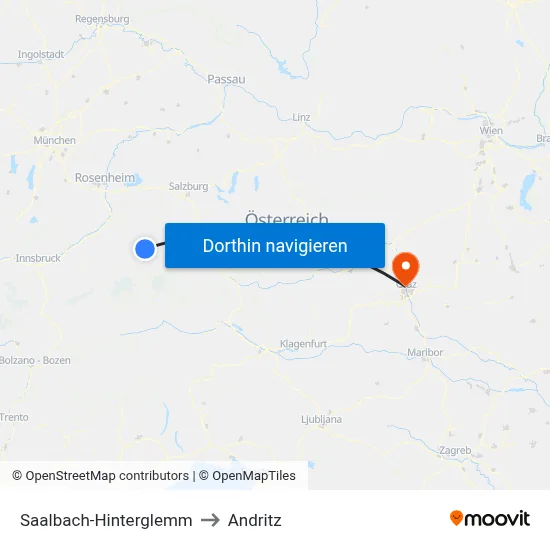 Saalbach-Hinterglemm to Andritz map